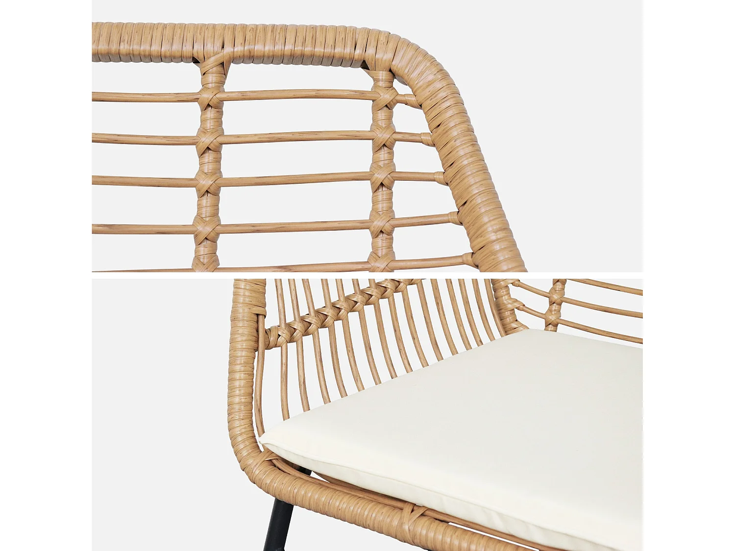 Salon de jardin 4 personnes – résine effet rotin et structure en métal noir – NATUNA - style colonial. bi-matière