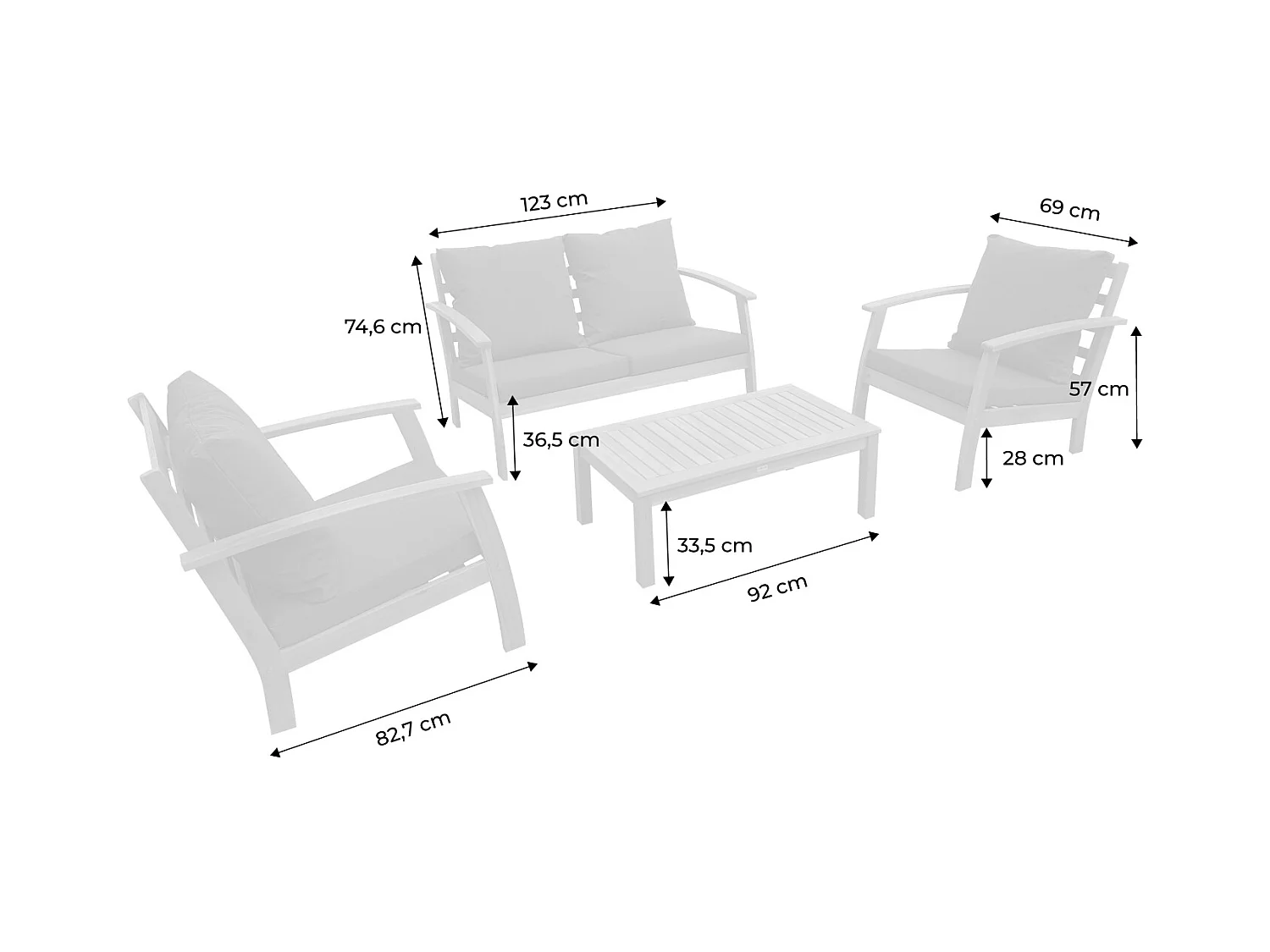 Muebles de jardín de madera de 4 plazas madera