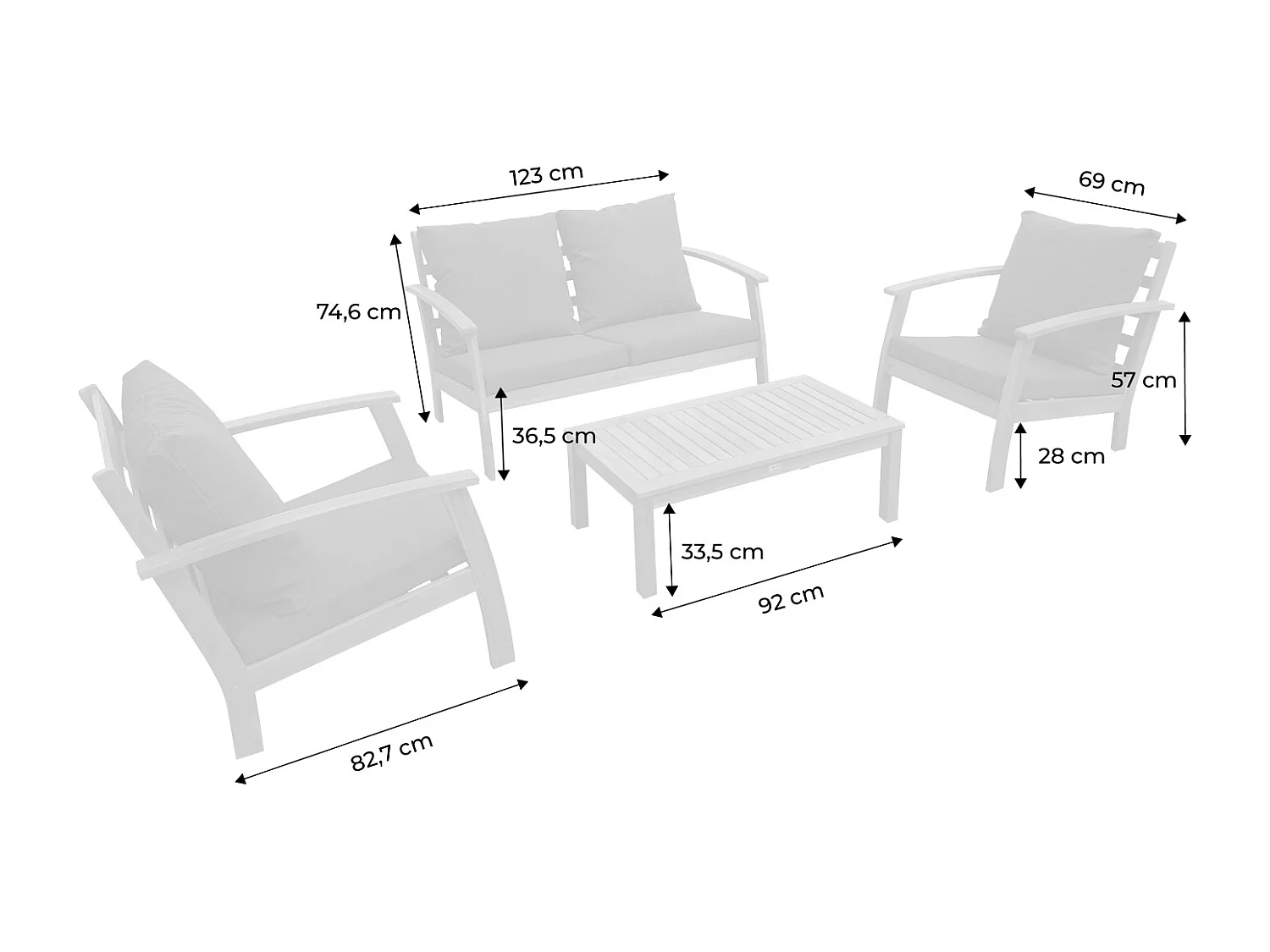 Muebles de jardín de madera de 4 plazas madera