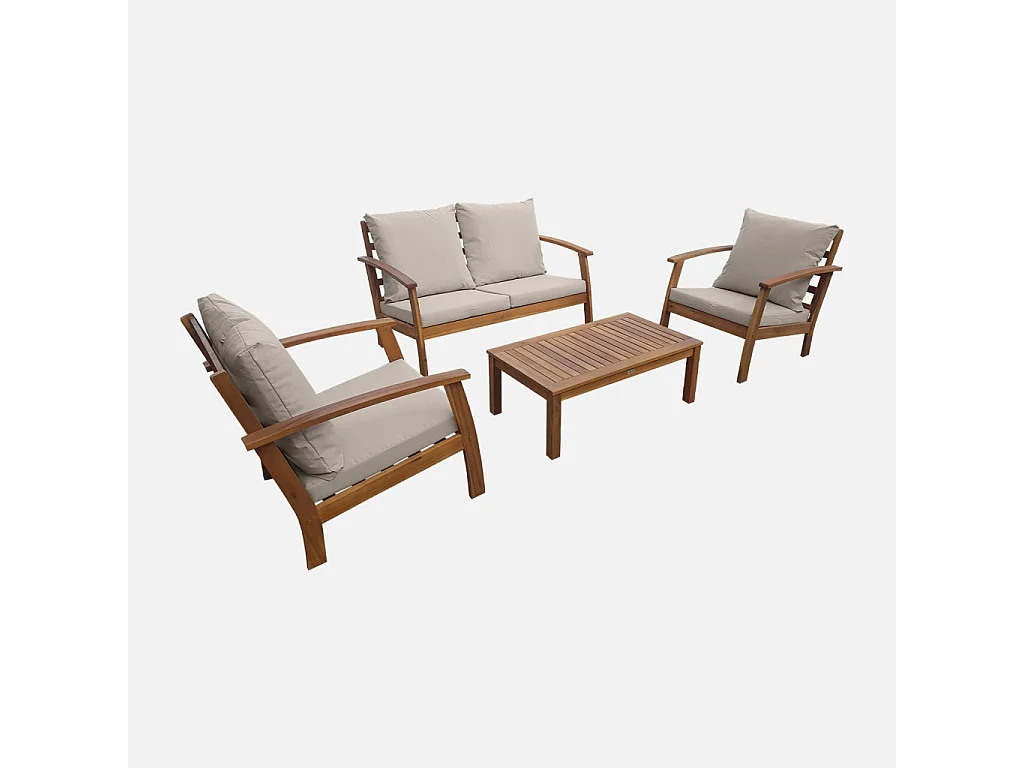 Salotto da giardino in legno, 4 posti, marrone naturale