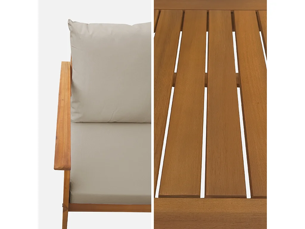 Salotto da giardino in legno, 4 posti, marrone naturale