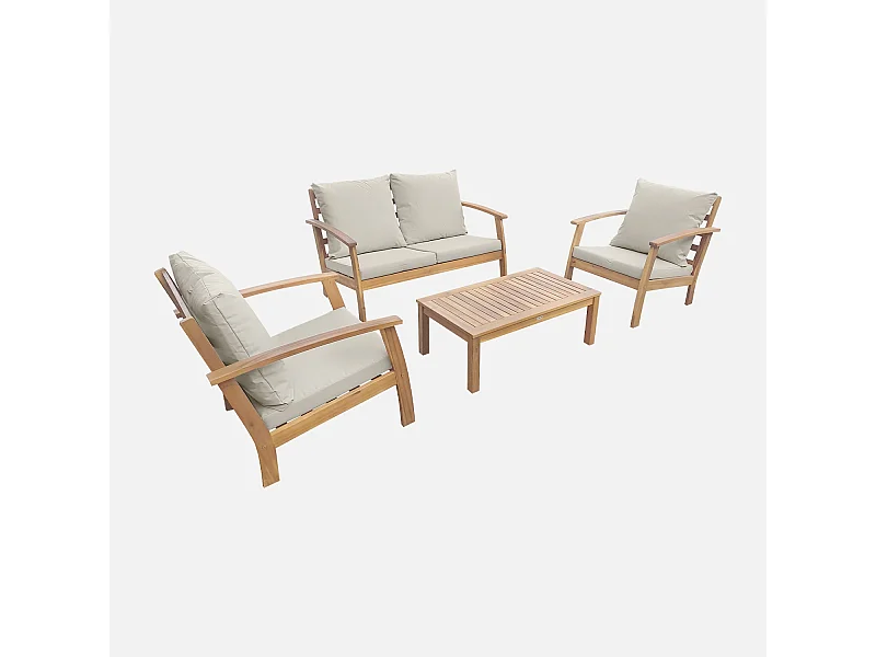 Salotto da giardino in legno a 4 posti, marrone naturale