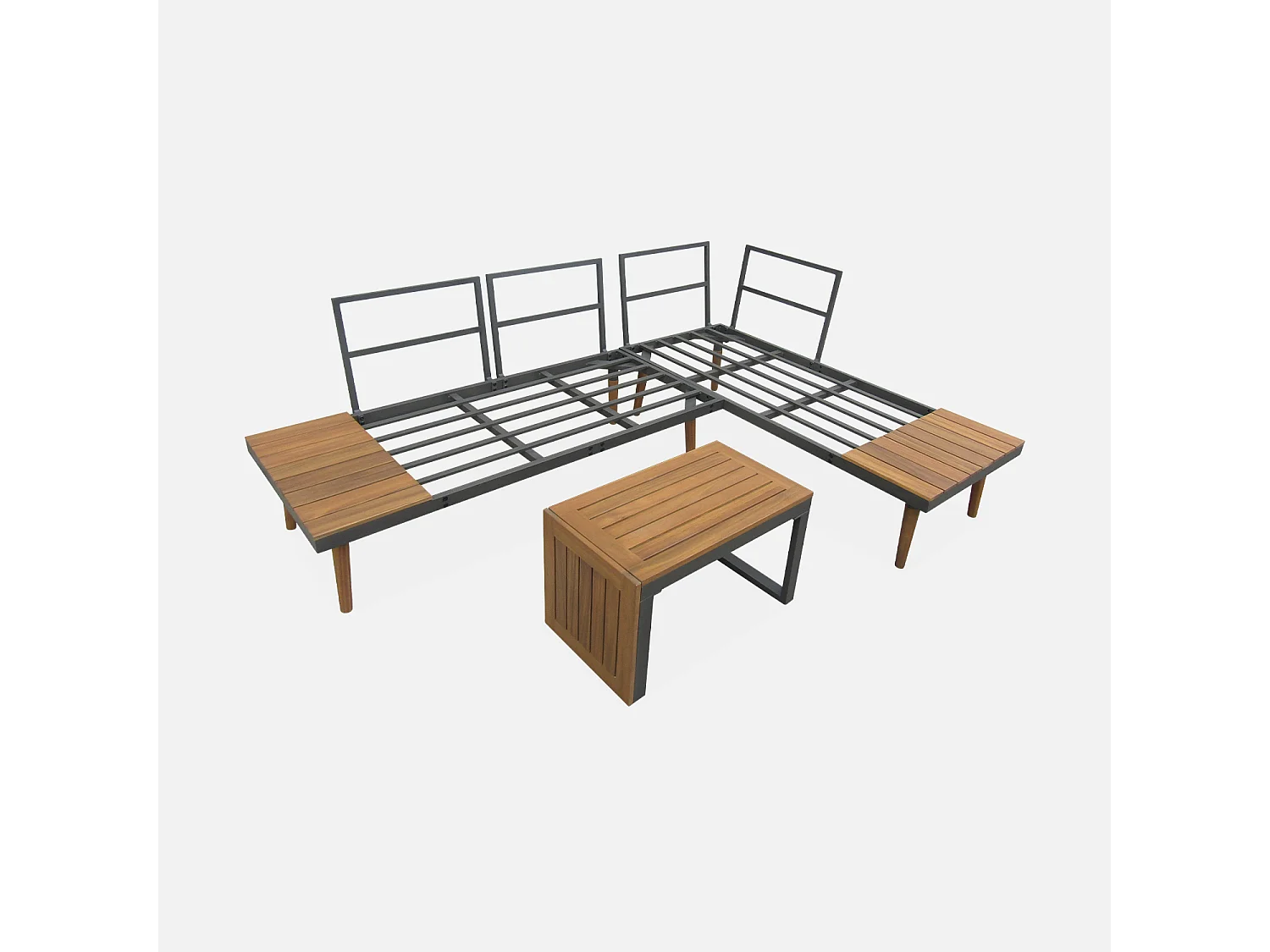 Conjunto de jardín en aluminio y en madera de acacia, 4 plazas