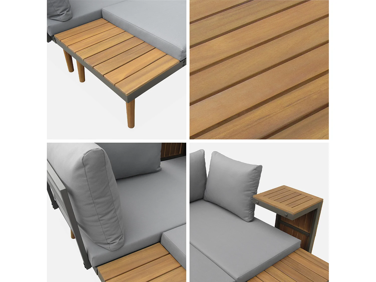 Conjunto de jardín en aluminio y en madera de acacia, 4 plazas