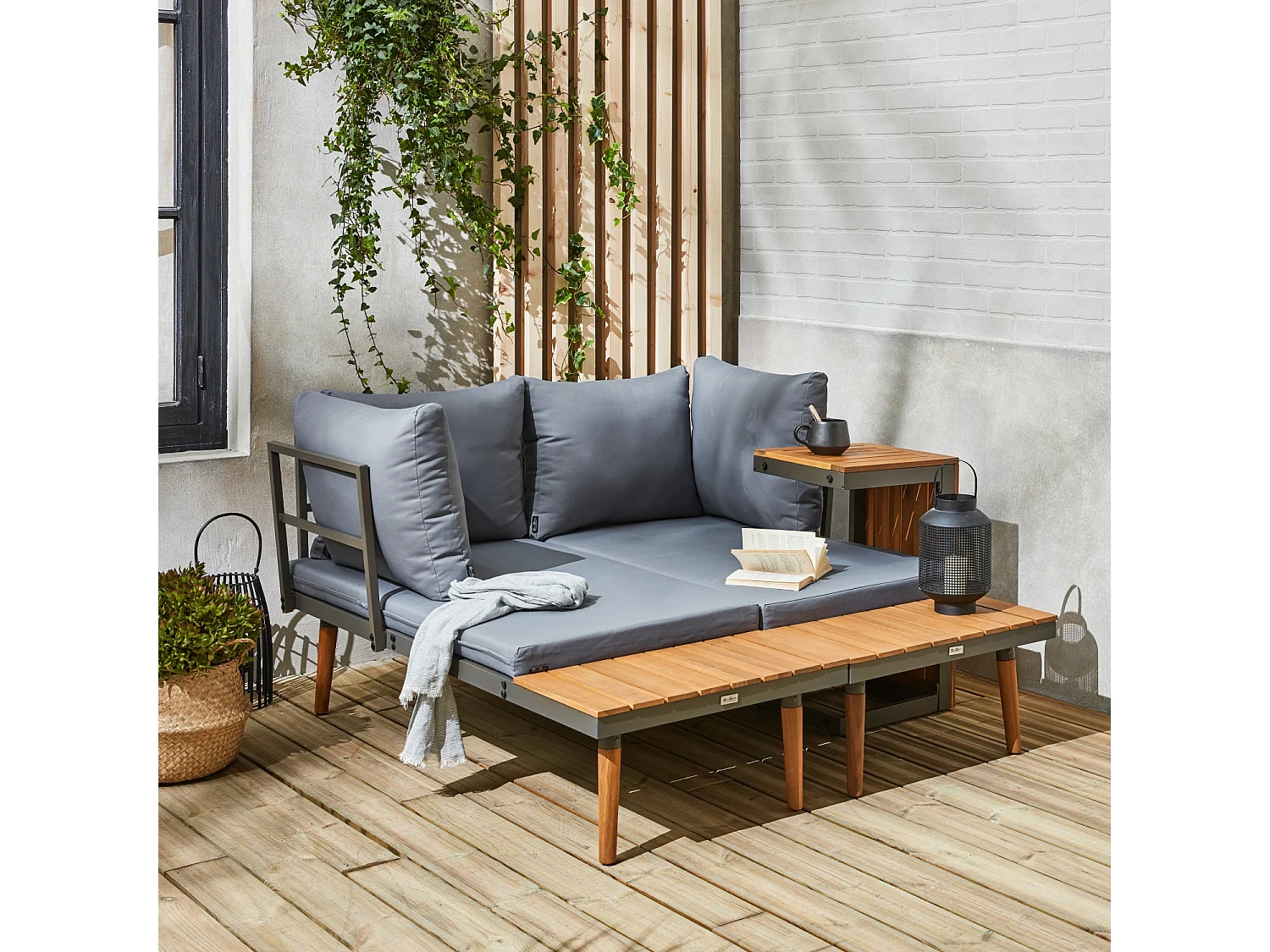 Conjunto de jardín en aluminio y en madera de acacia, 4 plazas