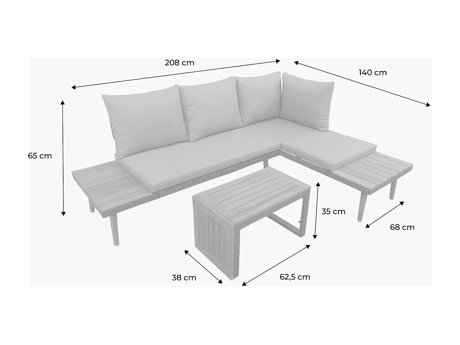 Conjunto de jardín en aluminio y en madera de acacia, 4 plazas