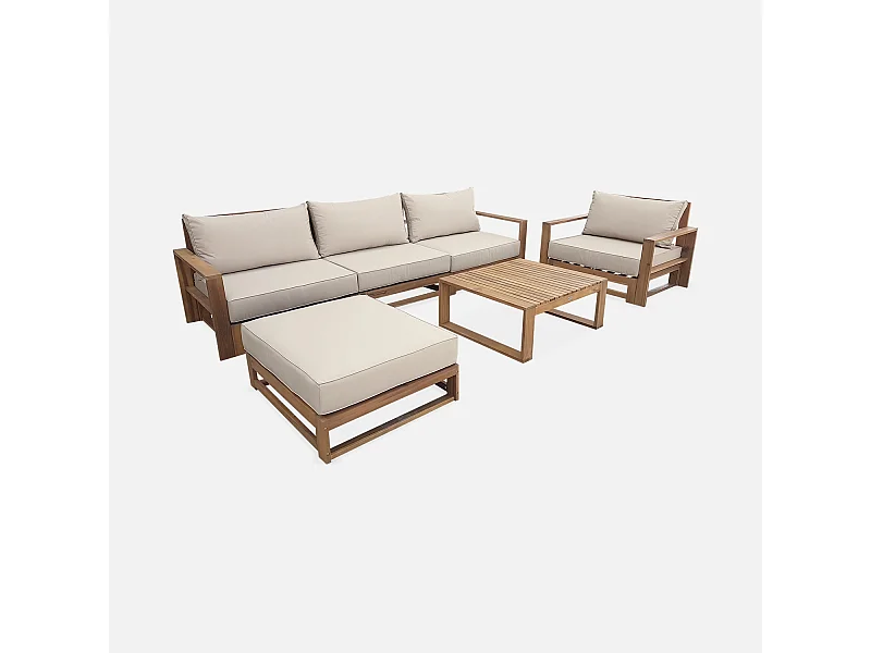 Salotto da giardino in legno, 5 posti, marrone naturale