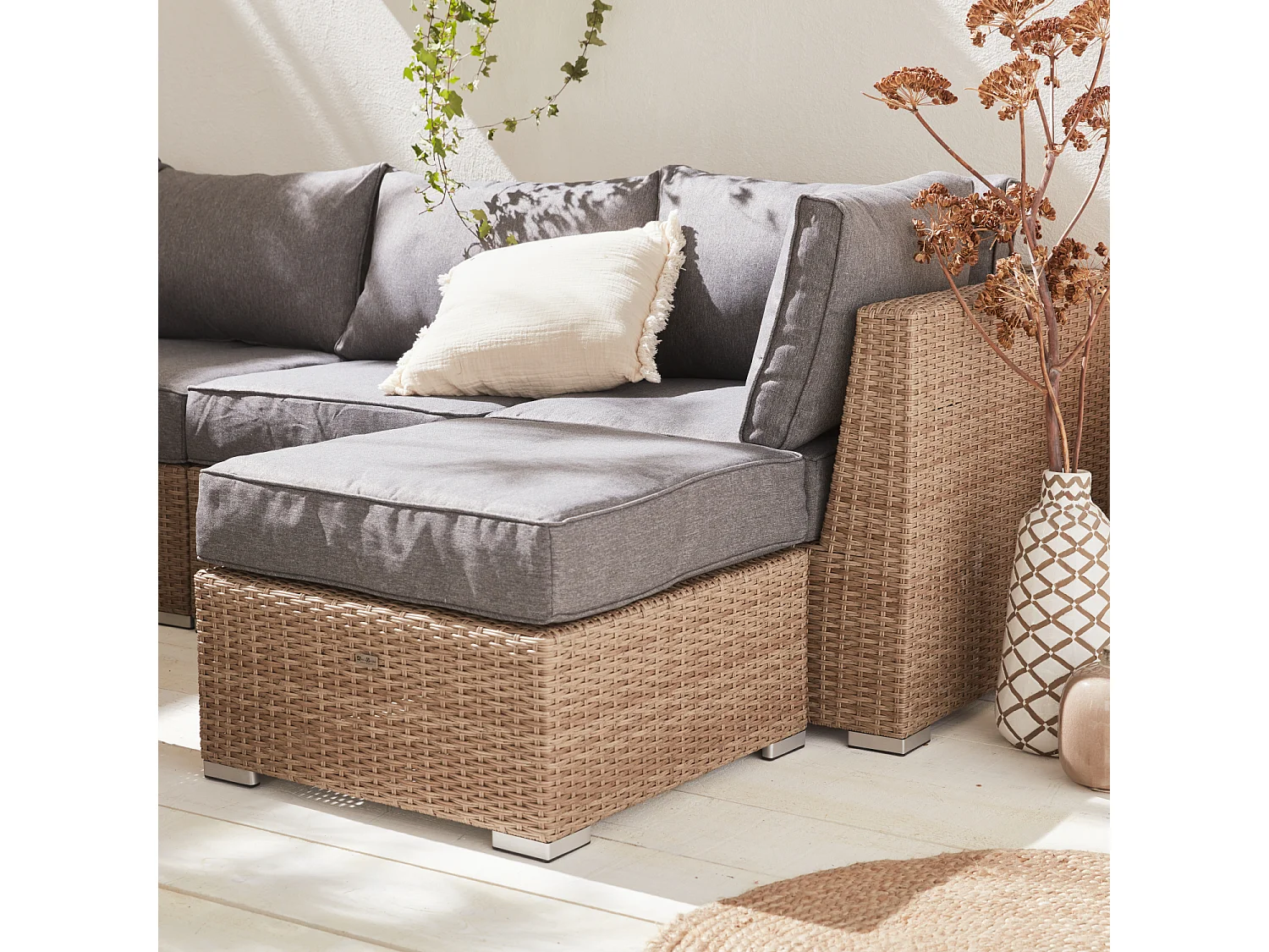 Conjunto de muebles de jardín de resina tejida, 5 plazas natural