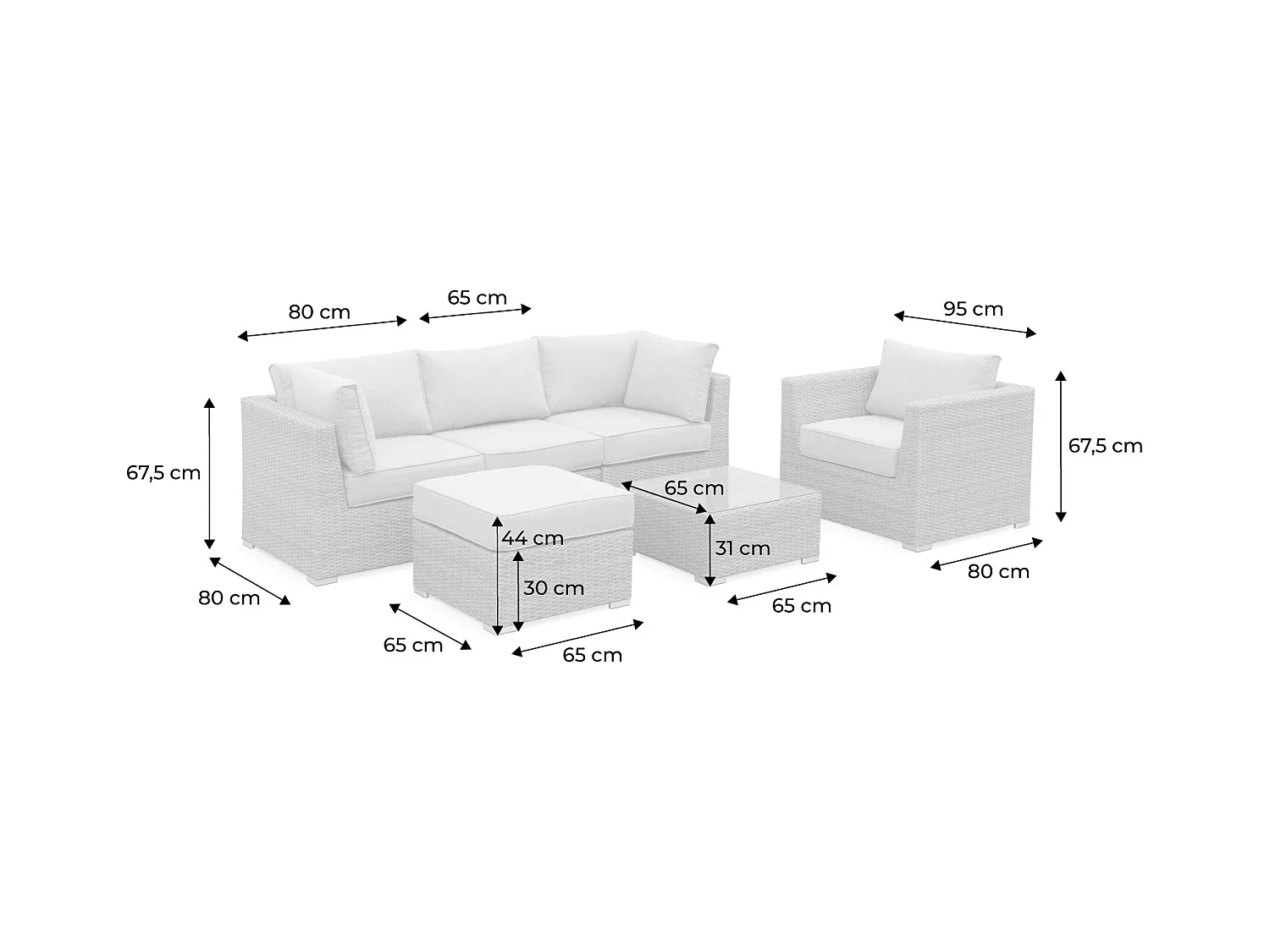 Conjunto de muebles de jardín de resina tejida, 5 plazas natural