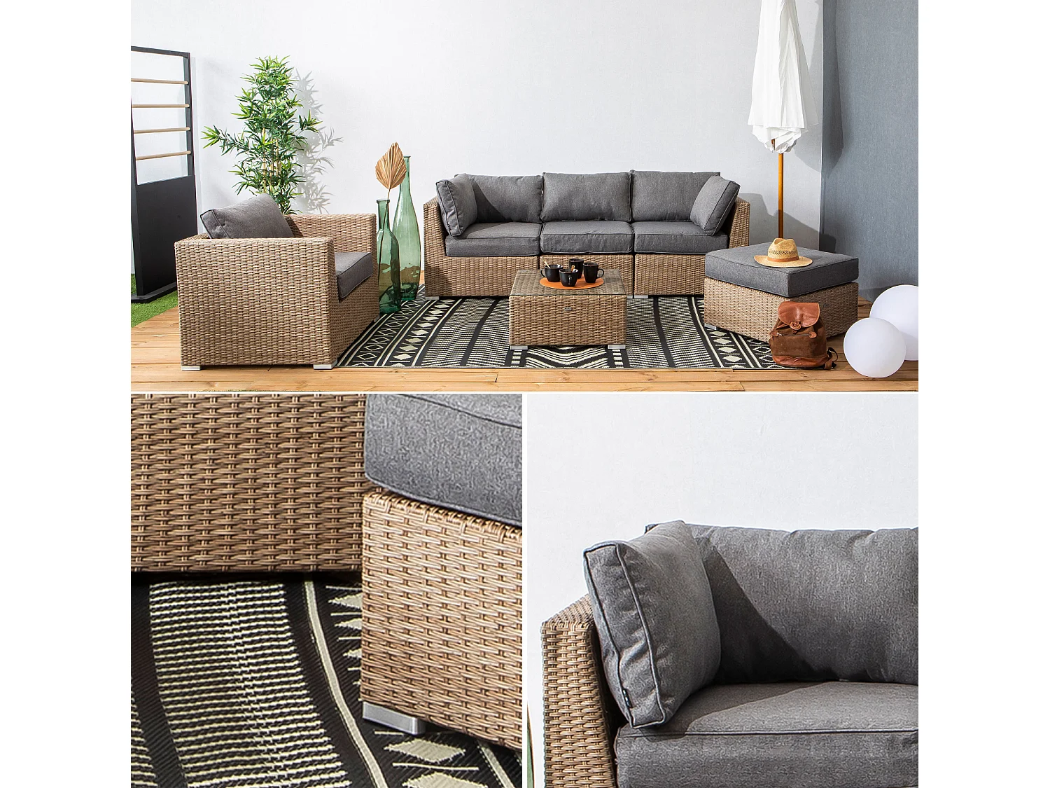 Salotto da giardino premium in resina intrecciata, 5 posti, marrone