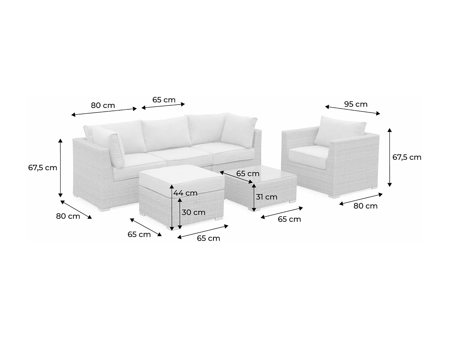 Salon de jardin Premium en résine tressée arrondie – VINCI – Résine naturelle style osier. coussins beiges – 5 places. haut de gamme