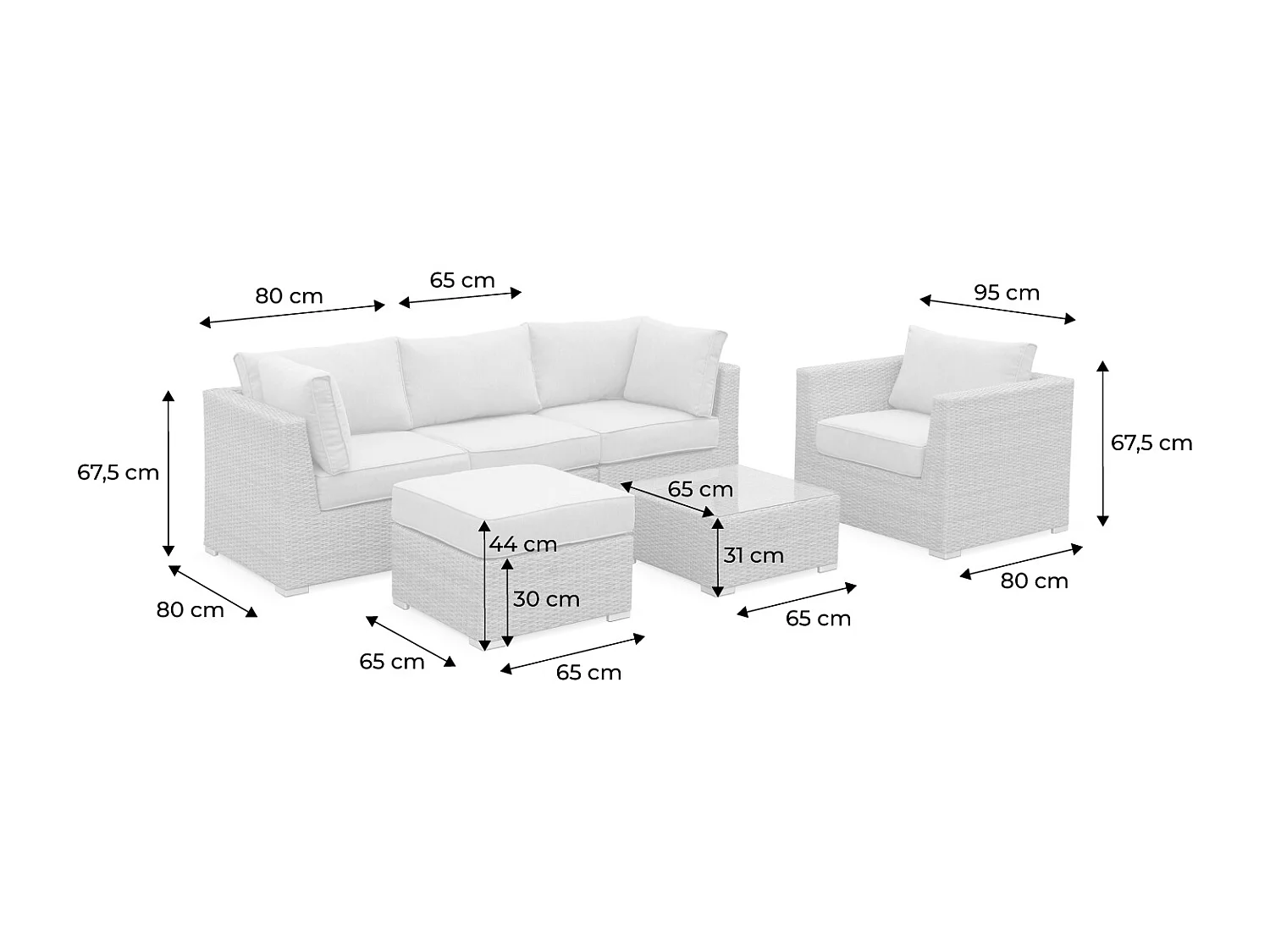 Salon de jardin Premium en résine tressée arrondie – VINCI – Résine naturelle style osier. coussins beiges – 5 places. haut de gamme