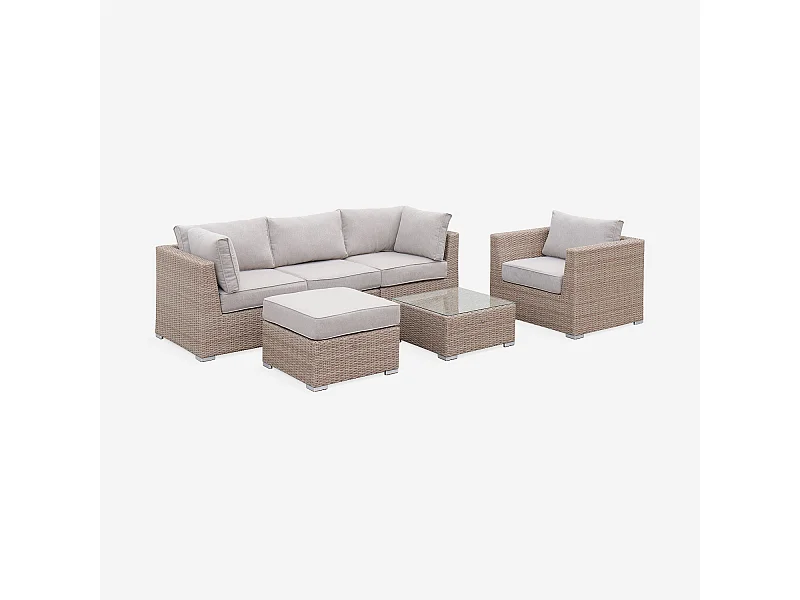 Conjunto de muebles de jardín de resina tejida, 5 plazas beige