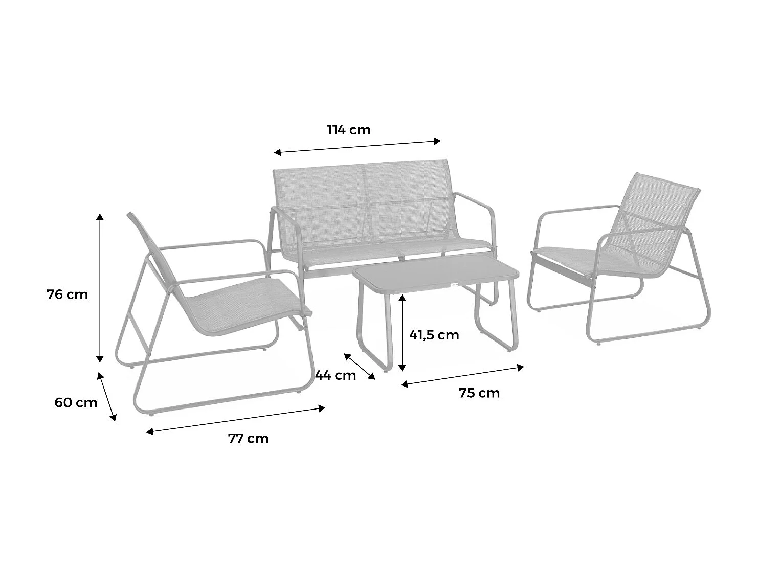 Salon de jardin en métal  et textilène pour 4 personnes. anthracite et naturel. design