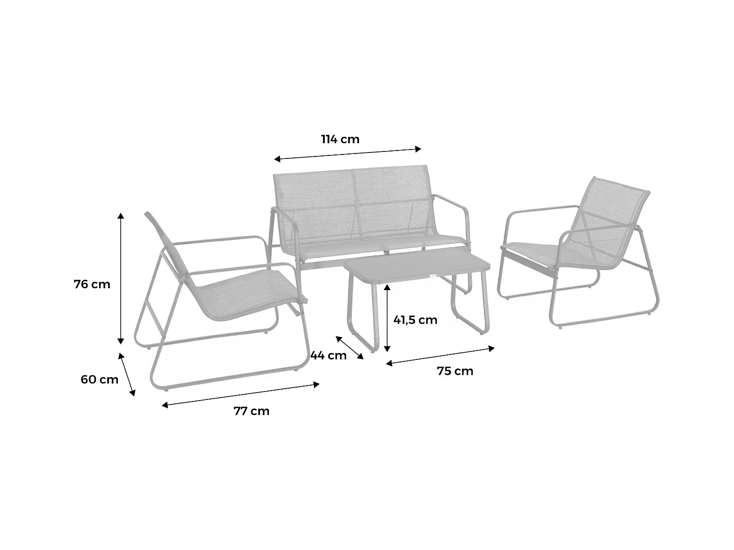 Salon de jardin en métal  et textilène pour 4 personnes. anthracite et naturel. design