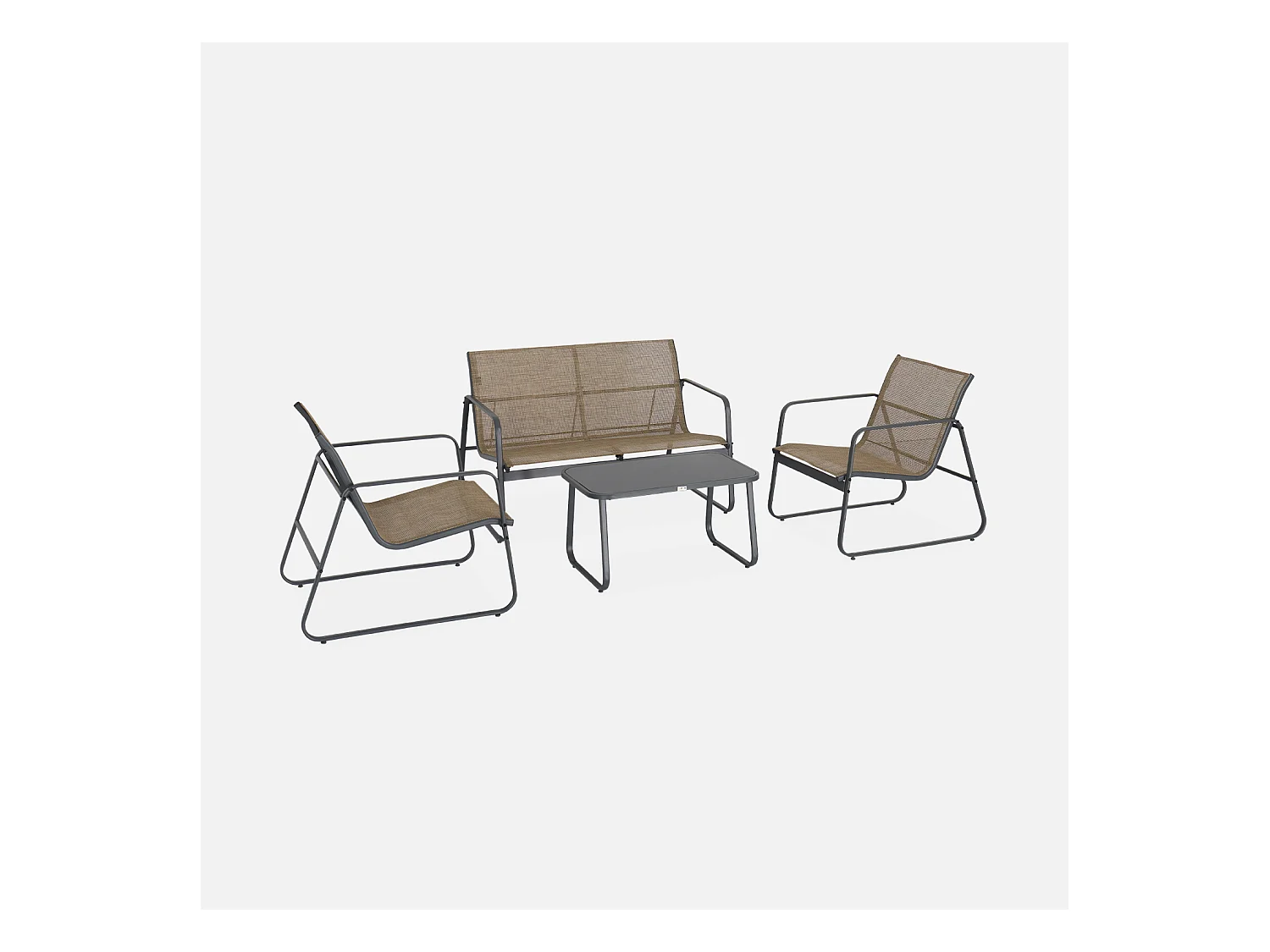 Salon de jardin en métal  et textilène pour 4 personnes. anthracite et naturel. design