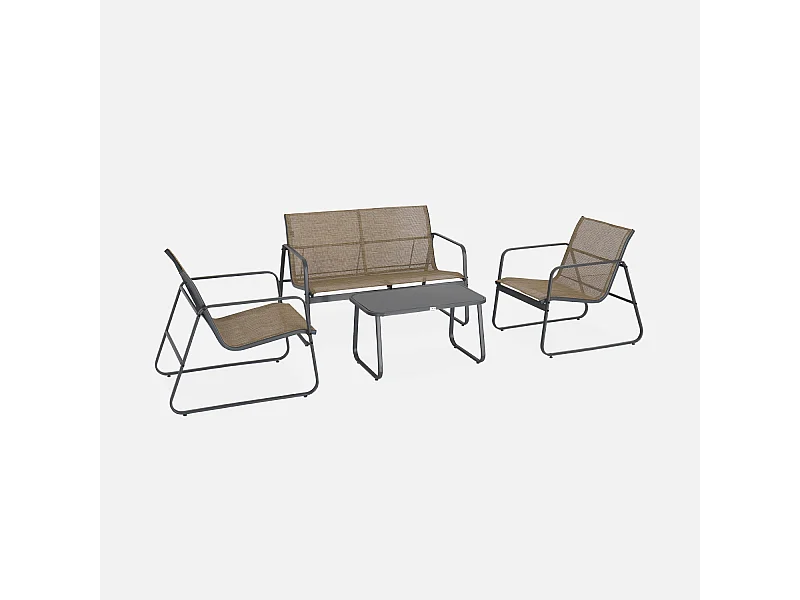 Salon de jardin en métal  et textilène pour 4 personnes. anthracite et naturel. design
