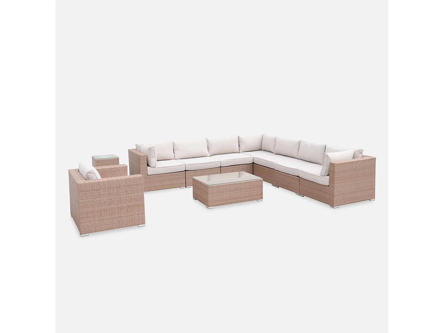Conjunto de muebles de jardín en resina tejida, 8 a 10 plazas beige