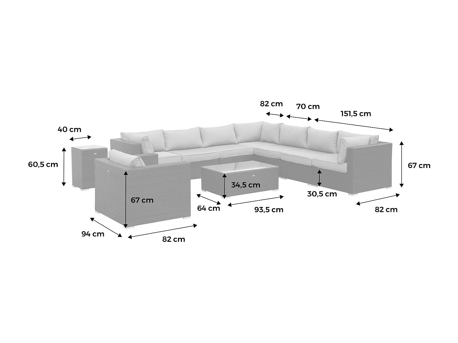 Conjunto de muebles de jardín en resina tejida, 8 a 10 plazas beige