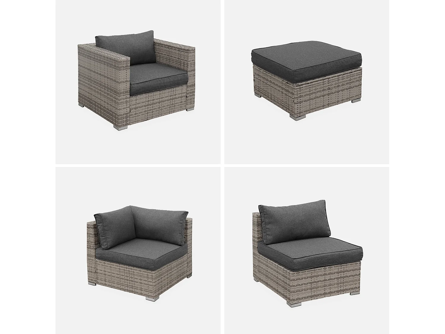 Salon de jardin en résine tressée XXL - Tripoli - Nuances de gris Coussins gris - 12 à 14 places