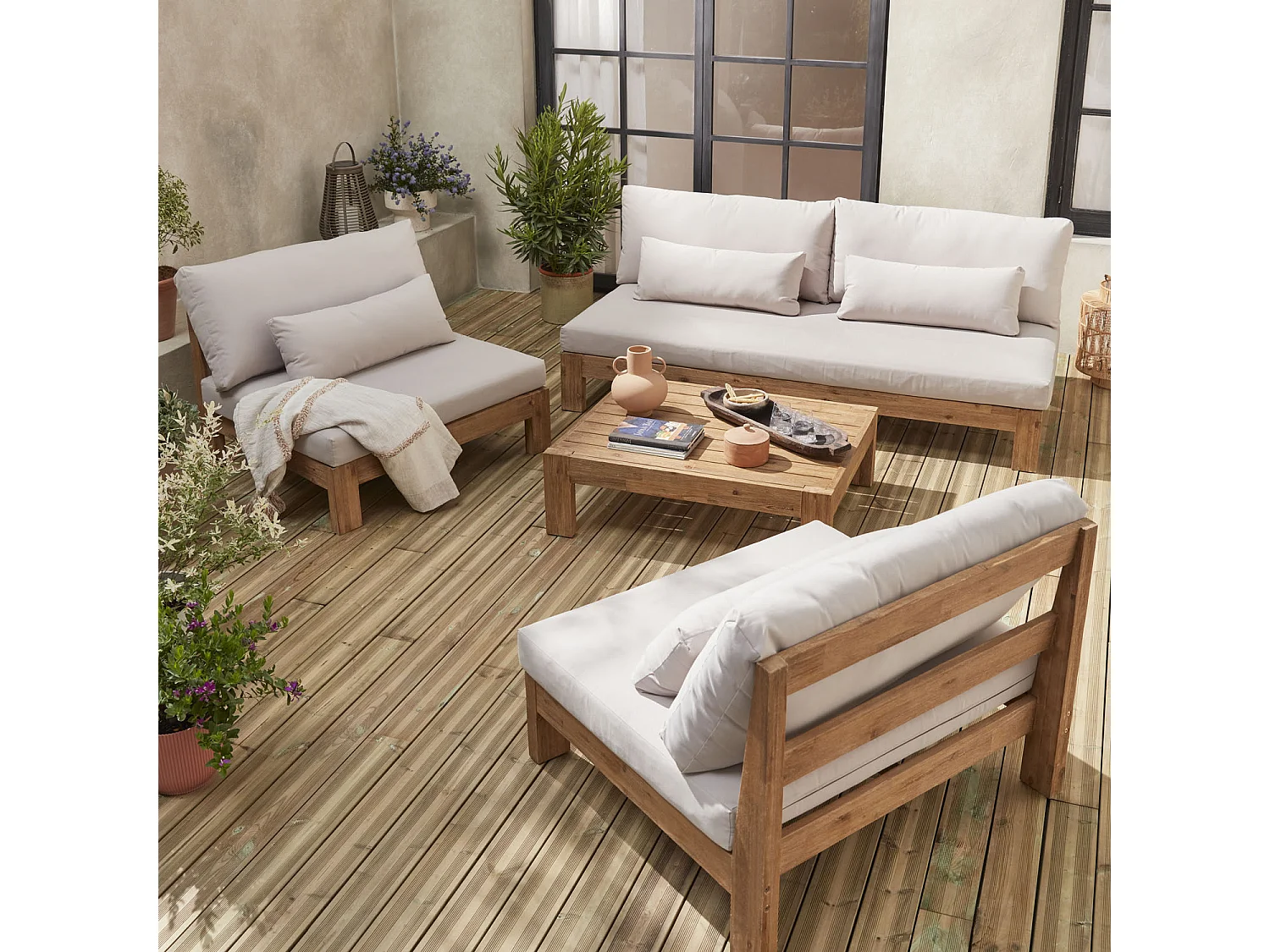 Conjunto de muebles de jardín de madera de 5 plazas madera