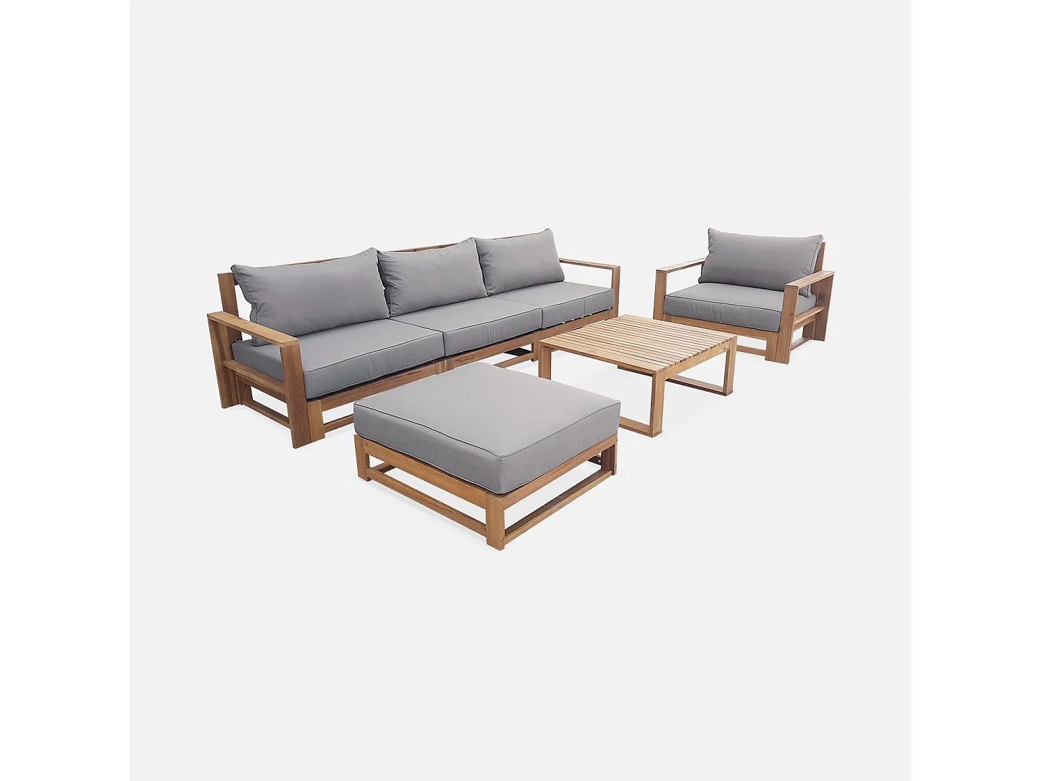 Set di mobili da giardino in legno a 5 posti, marrone naturale