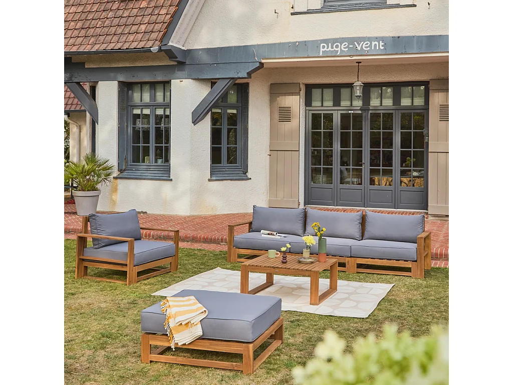 Set di mobili da giardino in legno a 5 posti, marrone naturale