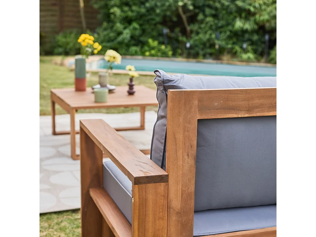 Set di mobili da giardino in legno a 5 posti, marrone naturale