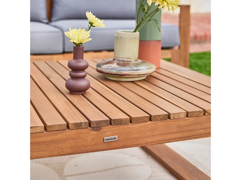 Salotto da giardino in legno di acacia, 5 posti, Mendoza, Marrone naturale, 273x75x72.5 cm