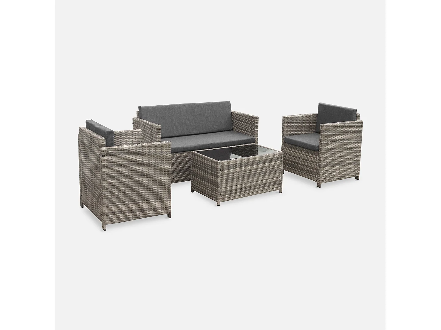 Conjunto de muebles de jardín de resina tejida, 4 plazas varios tonos