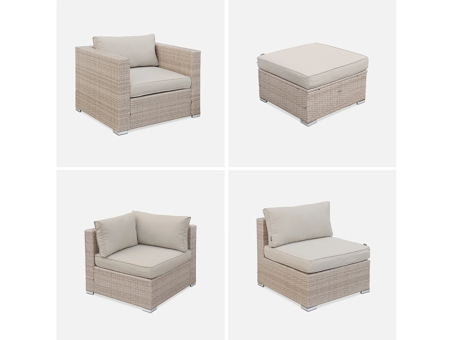 Conjunto de muebles de jardín en resina trenzada, 5 plazas beige