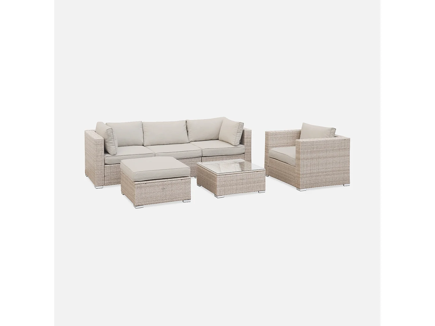 Conjunto de jardín en resina trenzada, 5 plazas beige