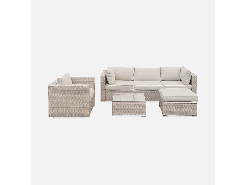 Conjunto de muebles de jardín en resina trenzada, 5 plazas beige