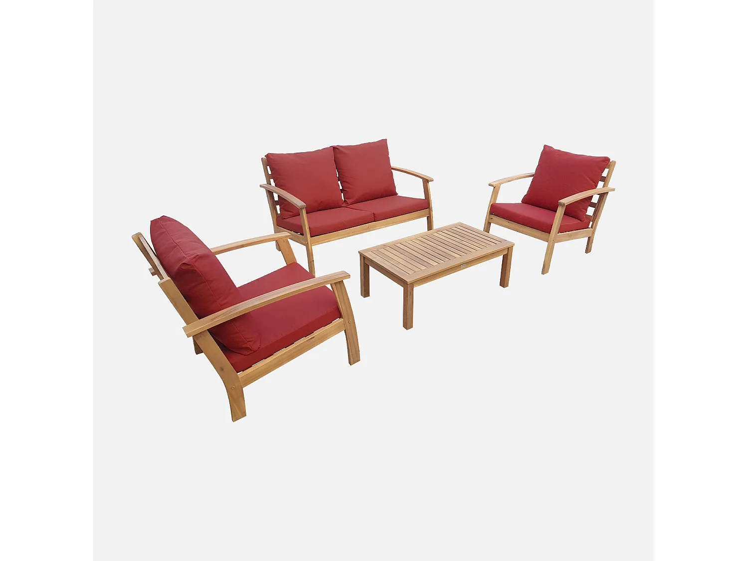 Salotto da giardino in legno a 4 posti, marrone naturale