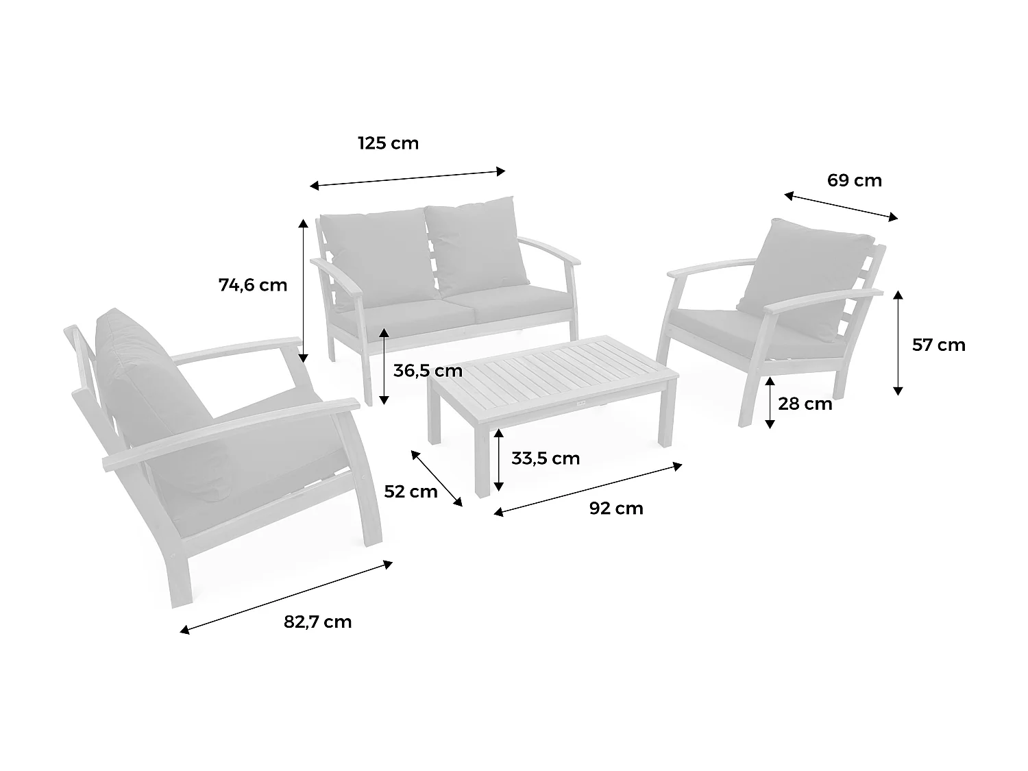 Muebles de jardín de madera de 4 plazas madera