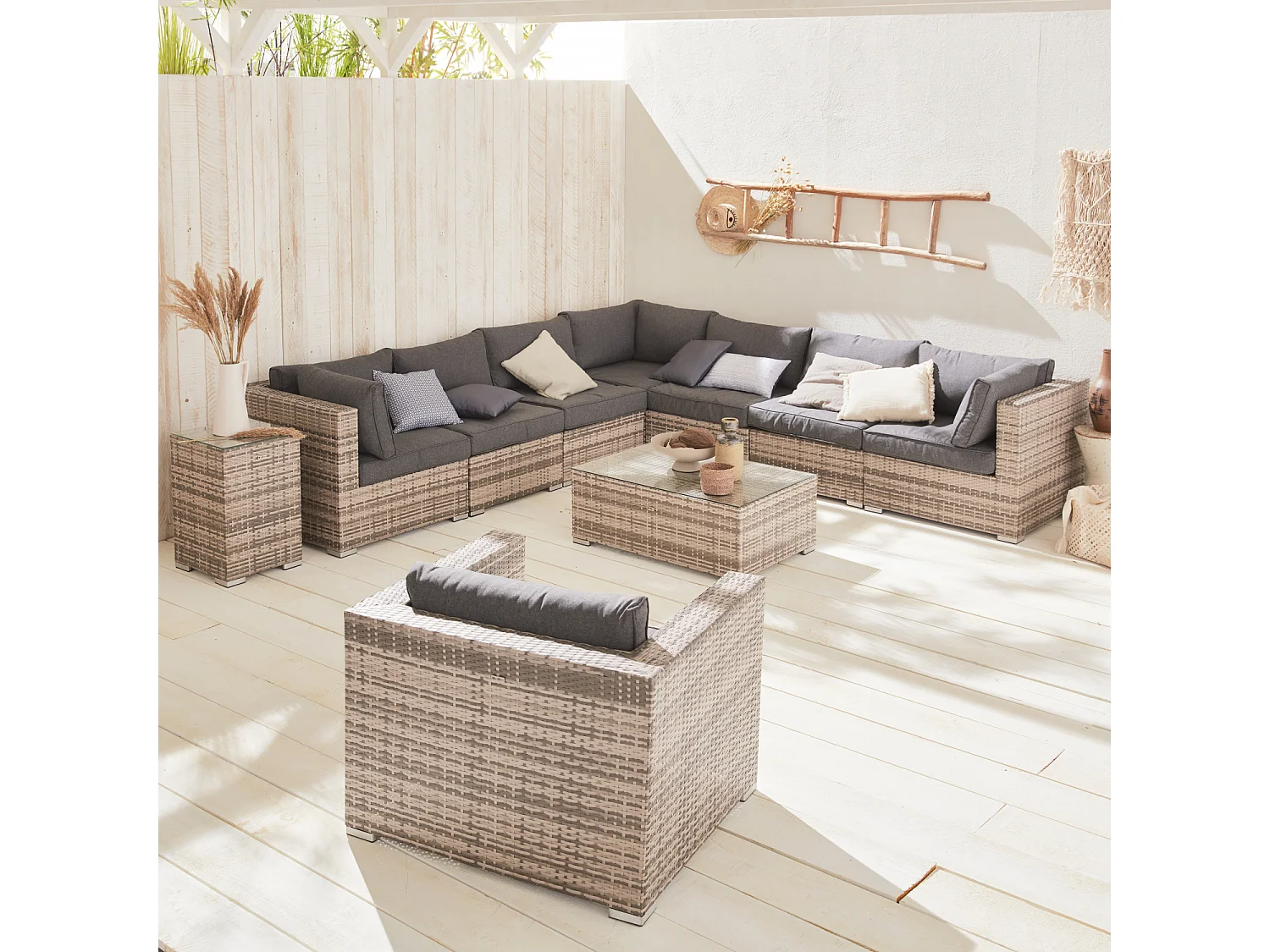 Conjunto de muebles de jardín en resina tejida, 8 a 10 plazas varios