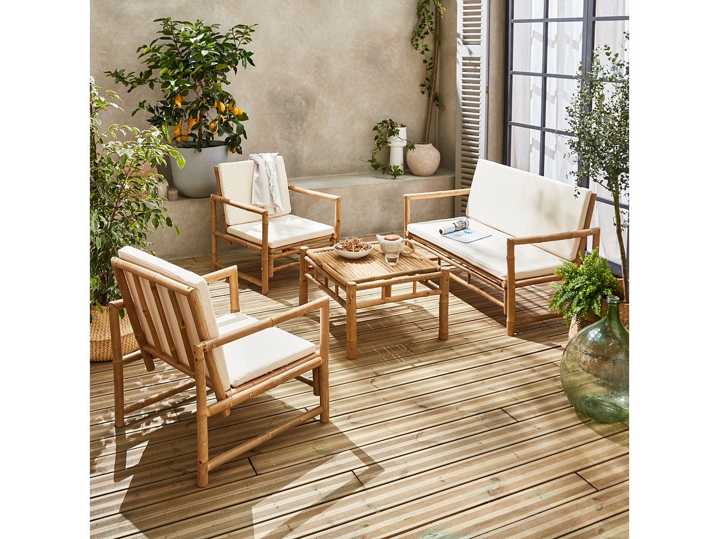 Jopassy Set di mobili da balcone, 7 pezzi, con cuscino e tavolo, in