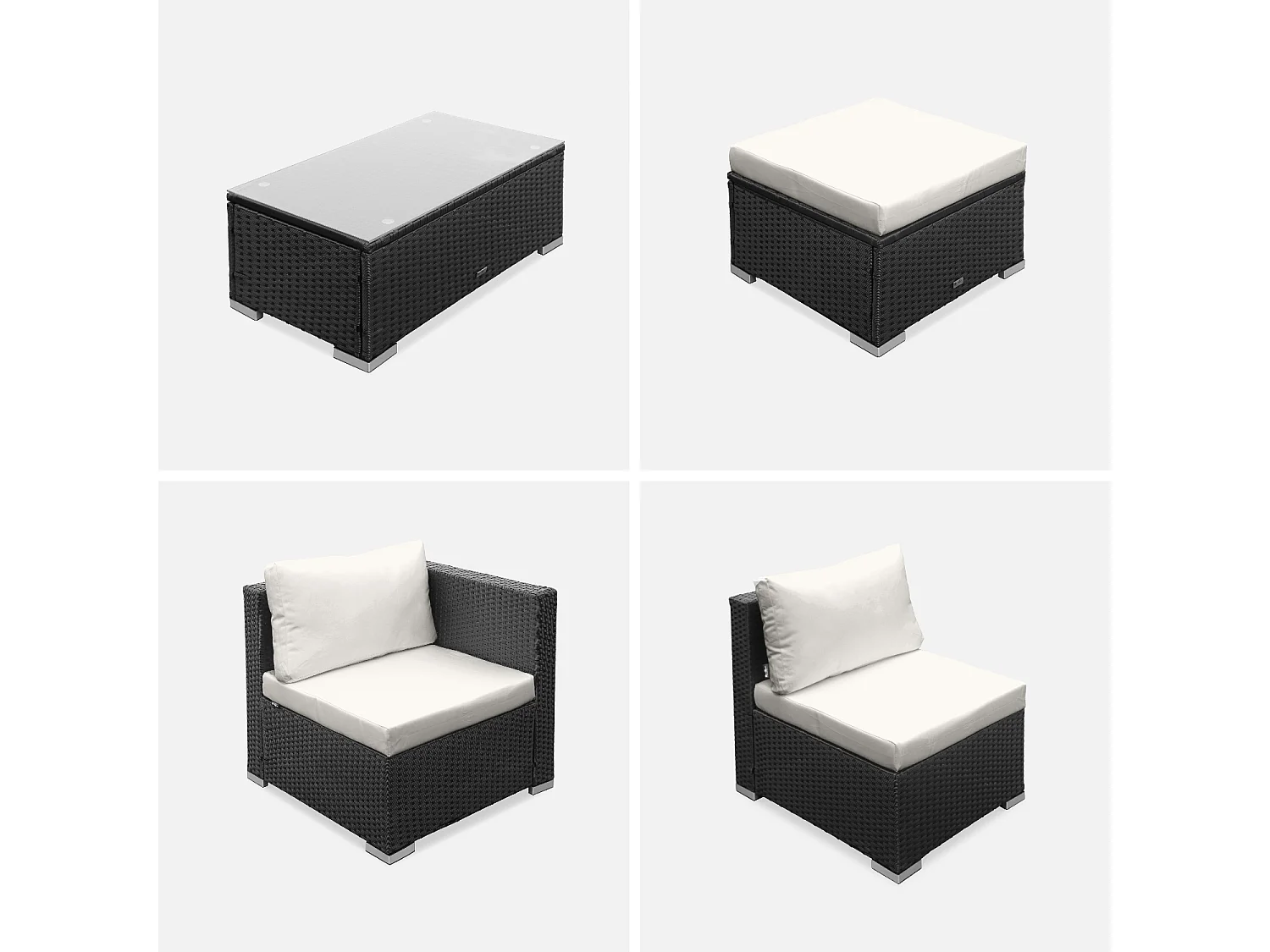 Salotto da giardino in resina a 4 posti, nero