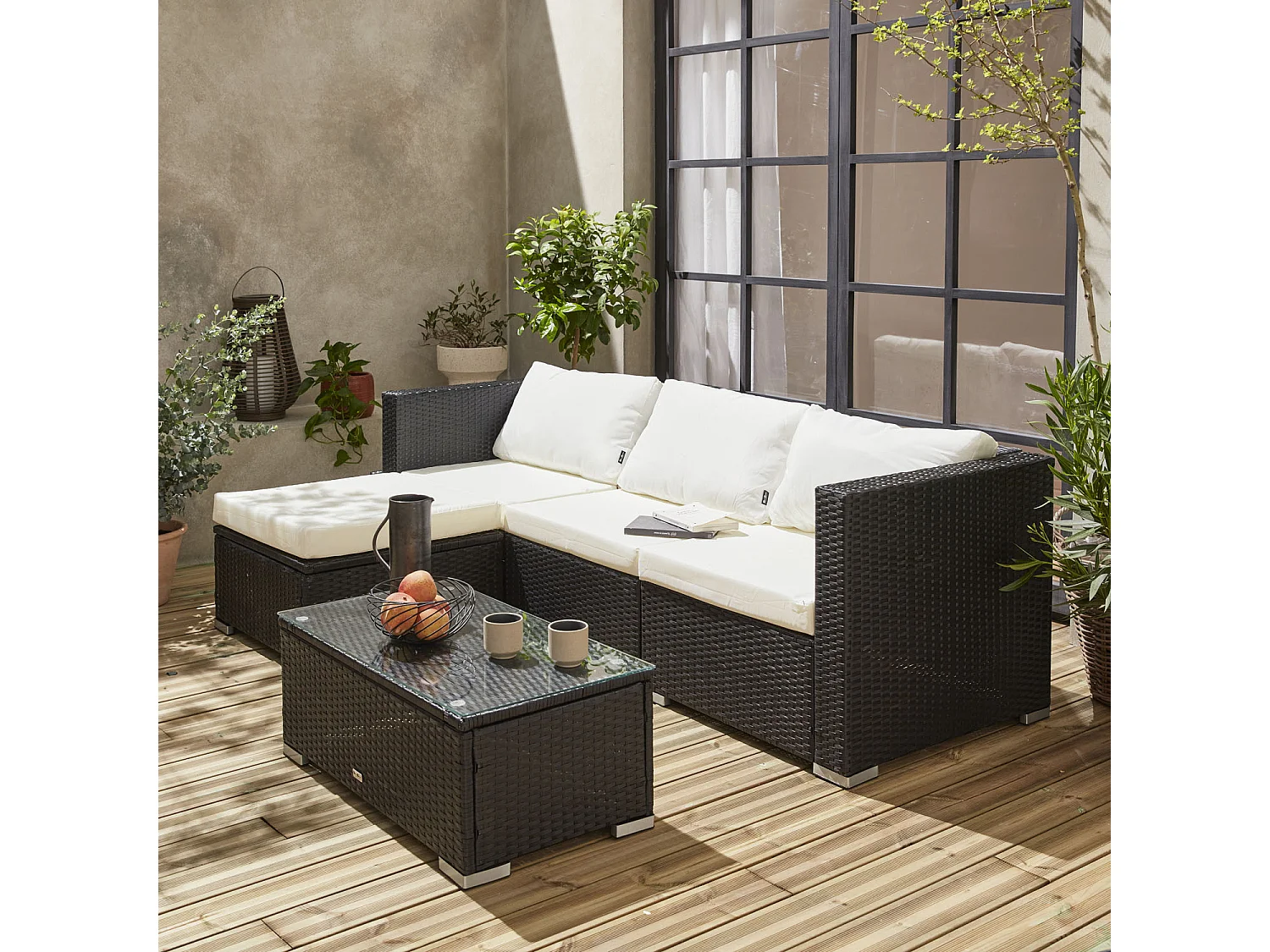 Salotto da giardino in resina a 4 posti, nero