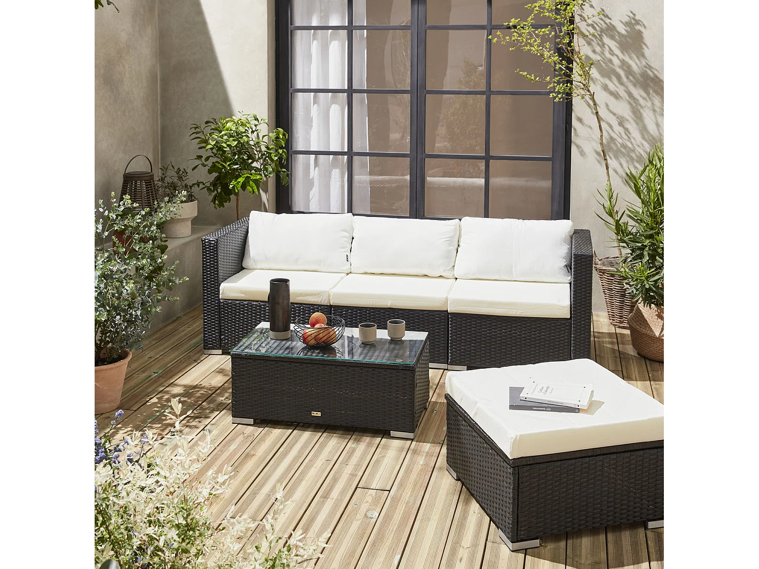 Salotto da giardino in resina a 4 posti, nero