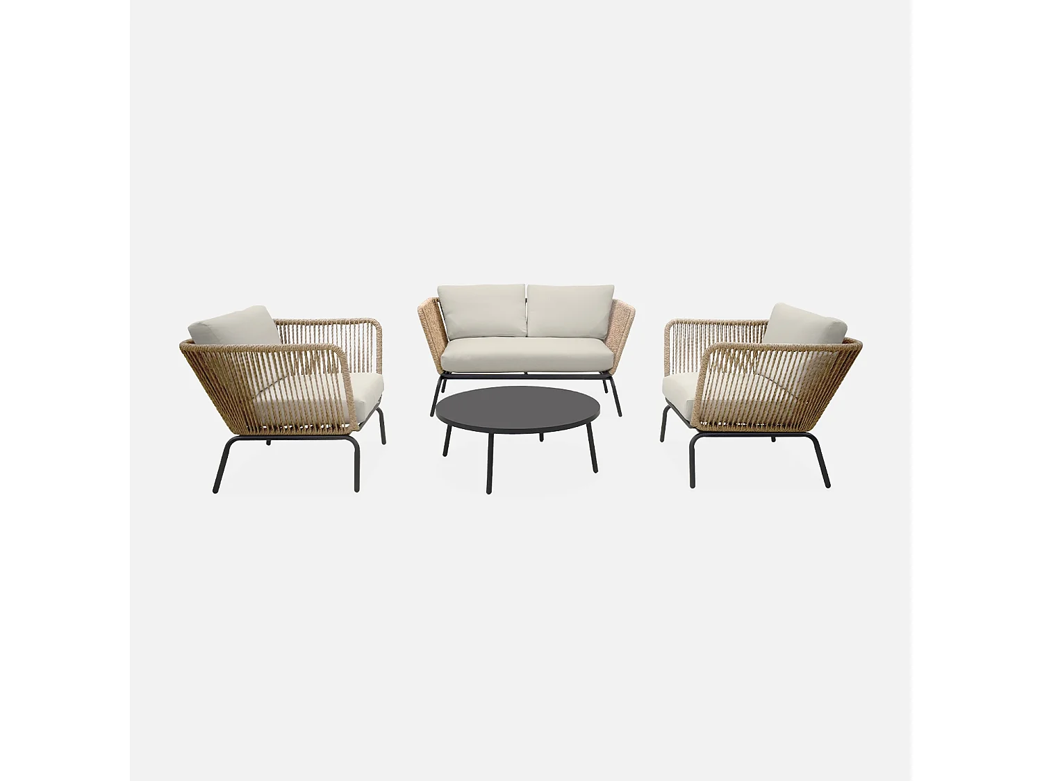 Salotto da giardino in resina intrecciata effetto rattan, 4 posti,