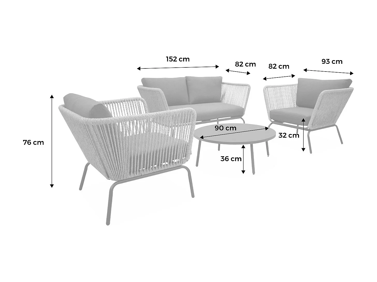 Salotto da giardino in resina intrecciata effetto rattan, 4 posti,