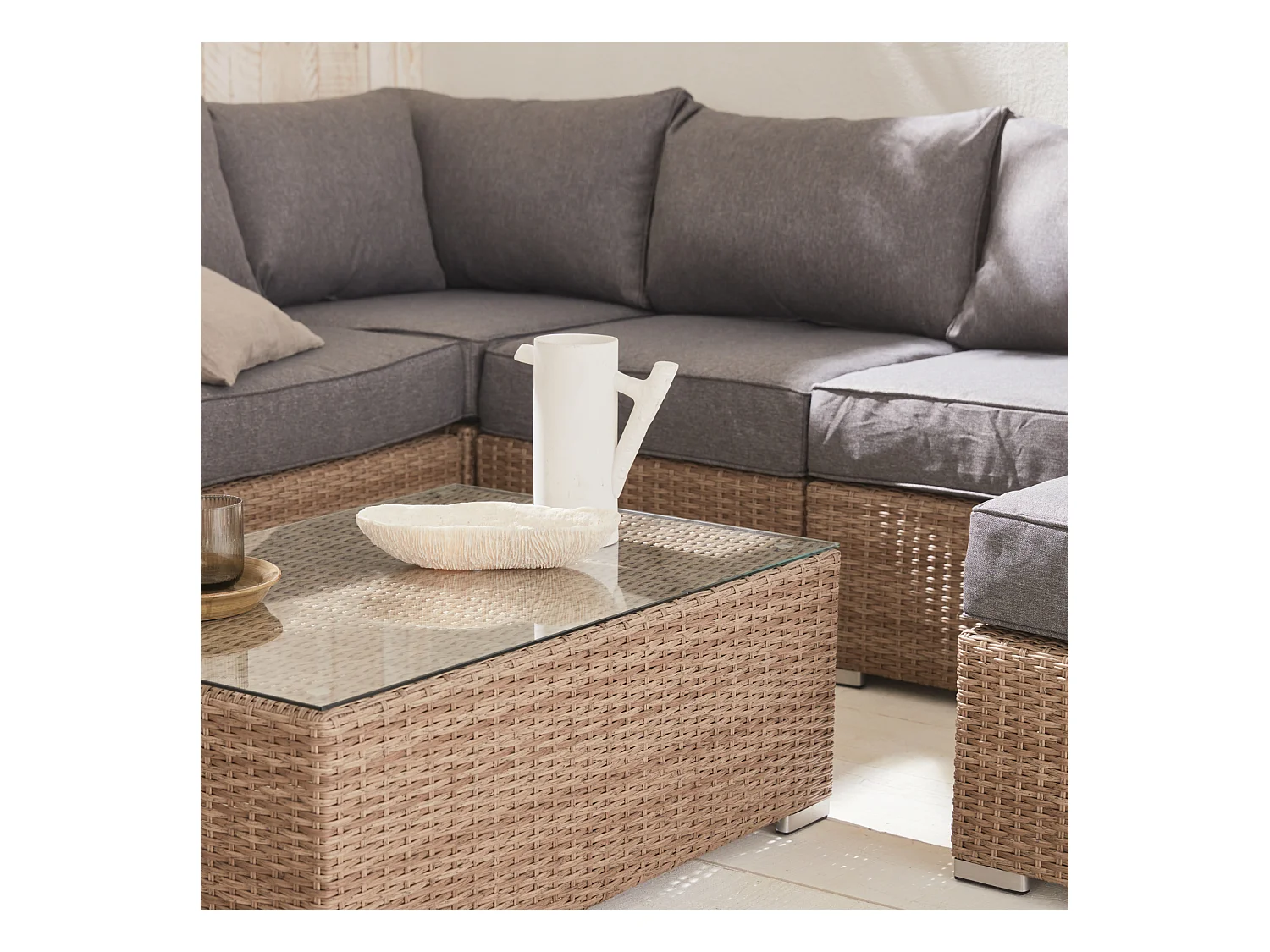 Conjunto de muebles de jardín de resina tejida, 12 a 14 plazas beige