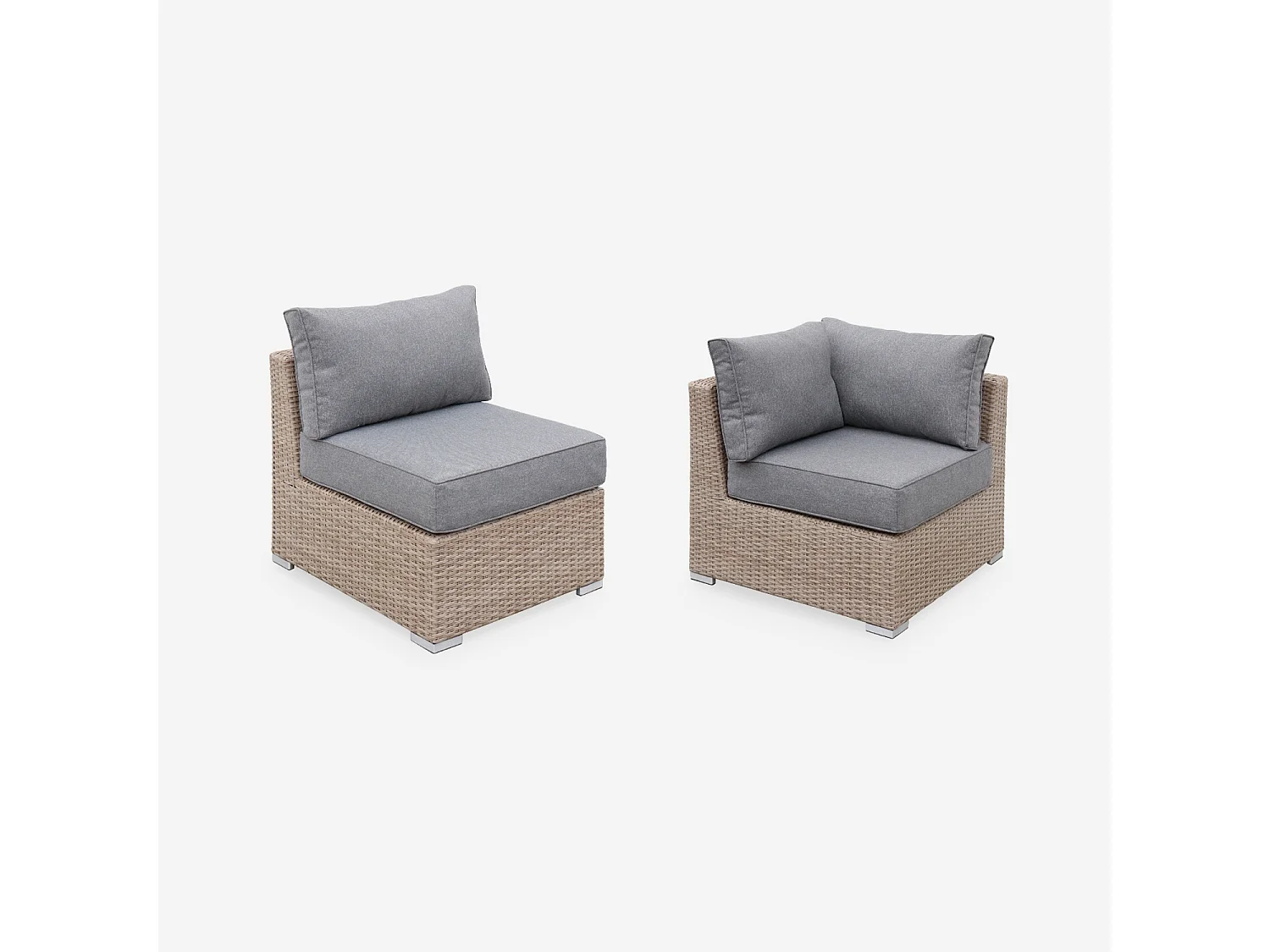 Salon de jardin Premium en résine tressée arrondie XXL – VERONA – Résine naturelle style osier. coussins gris foncé – 12 à 14 places