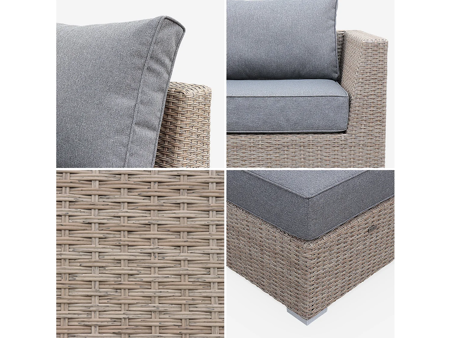 Salon de jardin Premium en résine tressée arrondie XXL – VERONA – Résine naturelle style osier. coussins gris foncé – 12 à 14 places