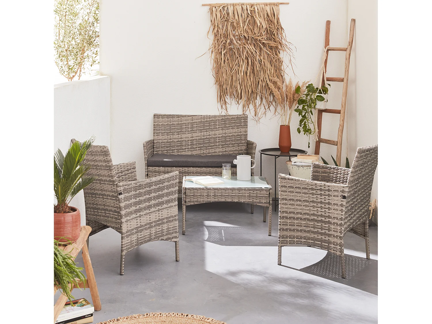 Conjunto de muebles de jardín de resina tejida, 4 plazas varios tonos