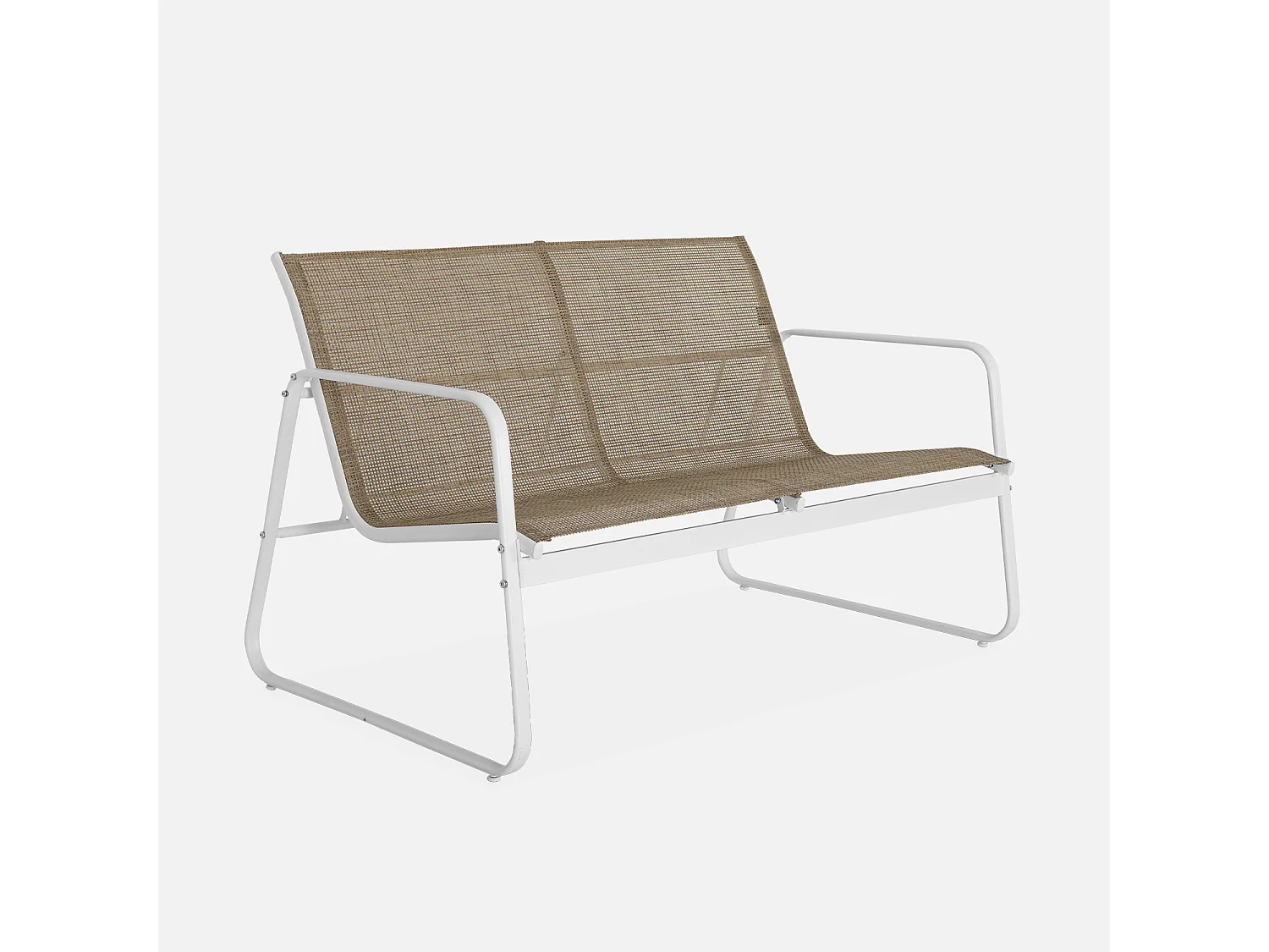 Salon de jardin en métal  et textilène pour 4 personnes. blanc et naturel. design