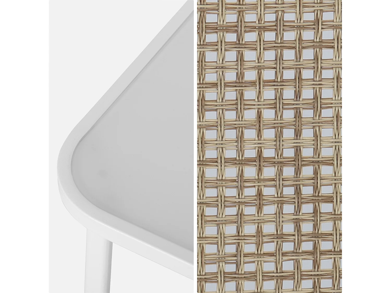 Salon de jardin en métal  et textilène pour 4 personnes. blanc et naturel. design