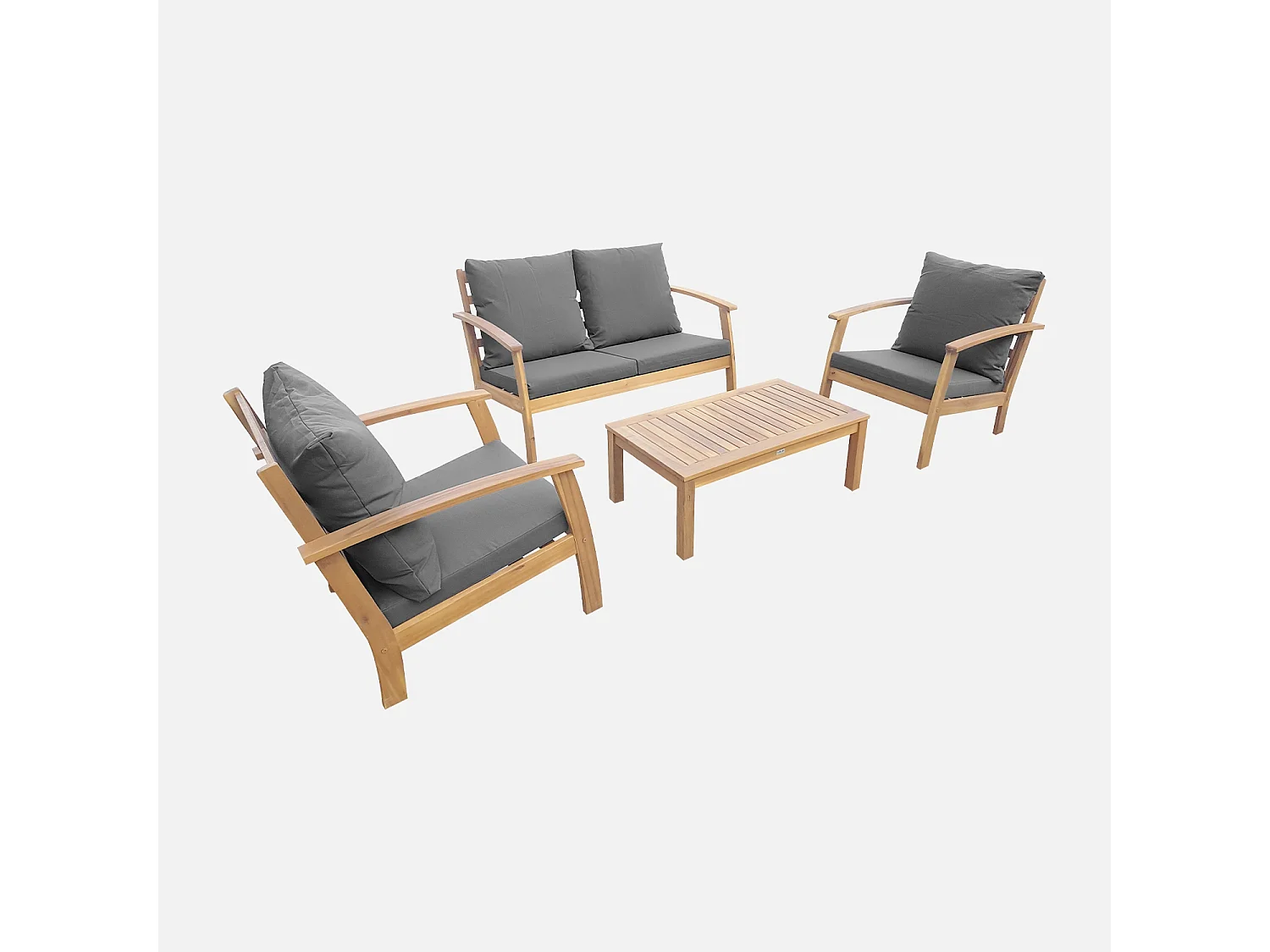 Salotto da giardino in legno a 4 posti, marrone naturale