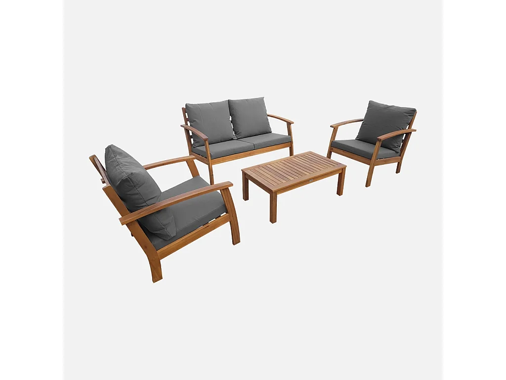 Salotto da giardino in legno, 4 posti, marrone naturale